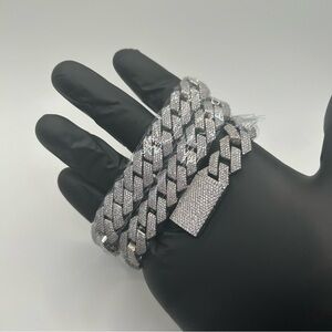 Moissanite Iced Out 4 Row Miami Cuban Chain Silver 15mm 22 Inches Brand New VVS1